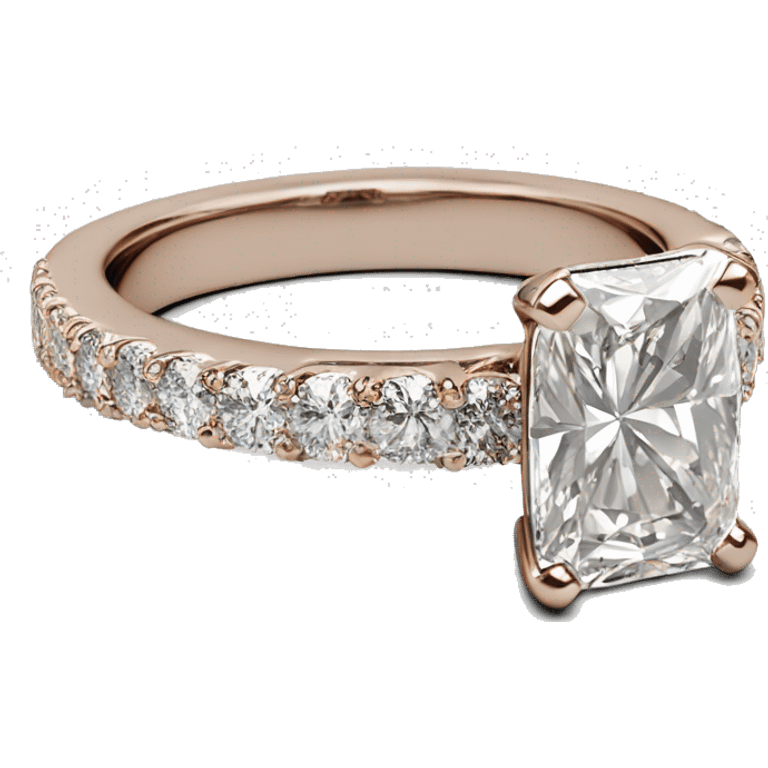 Simple Rose Gold radiant cut diamond engagement ring with small diamonds around the band emoji