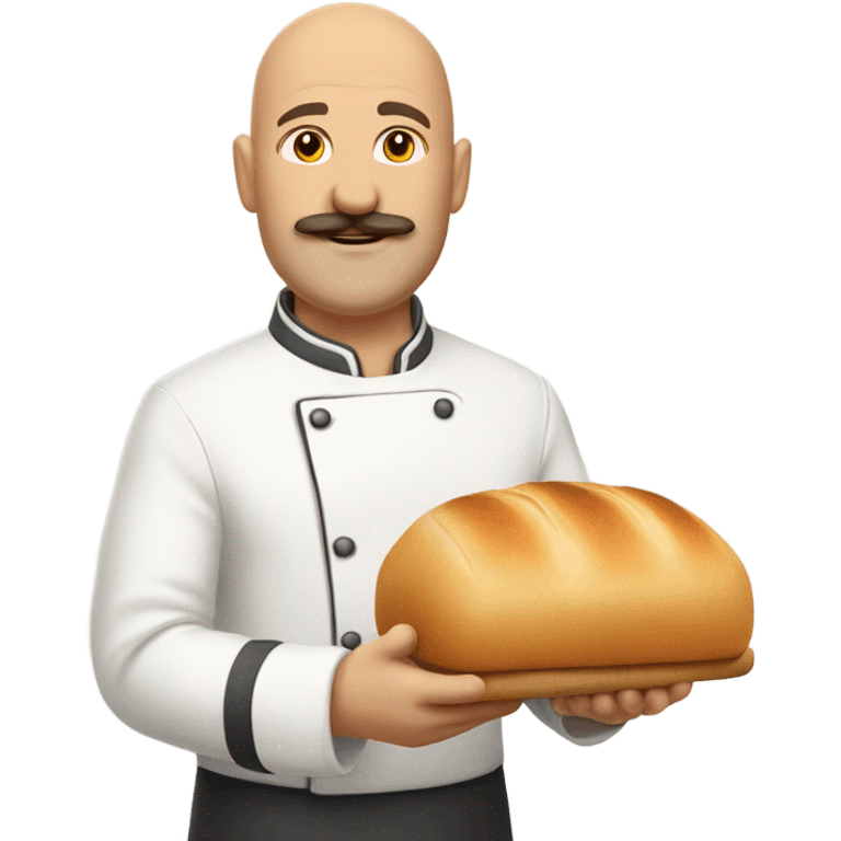 bald moustache man holding bread chef emoji