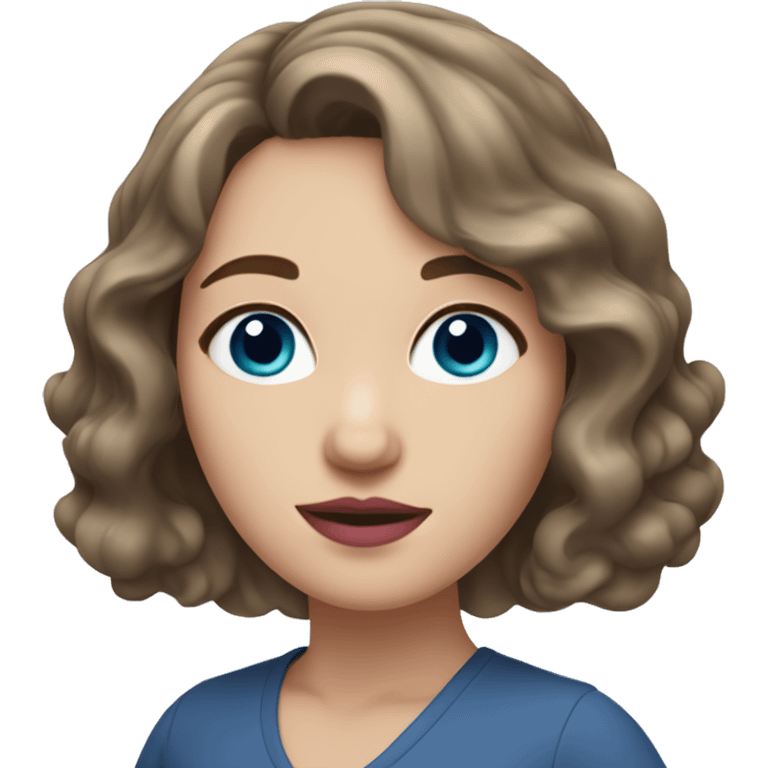 A white woman with wavy medium brown shoulder-length hair, pink lips, and blue eyes, on a white background emoji