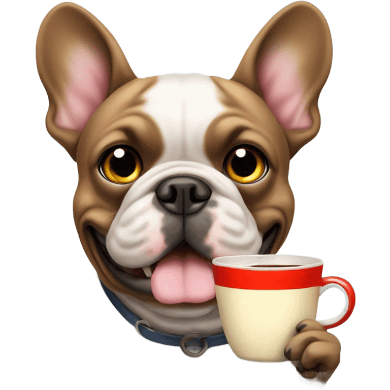 French bull dog holding a cup of tea emoji