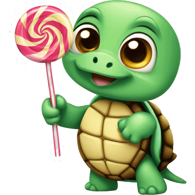 Cute turtle with lollipop  emoji