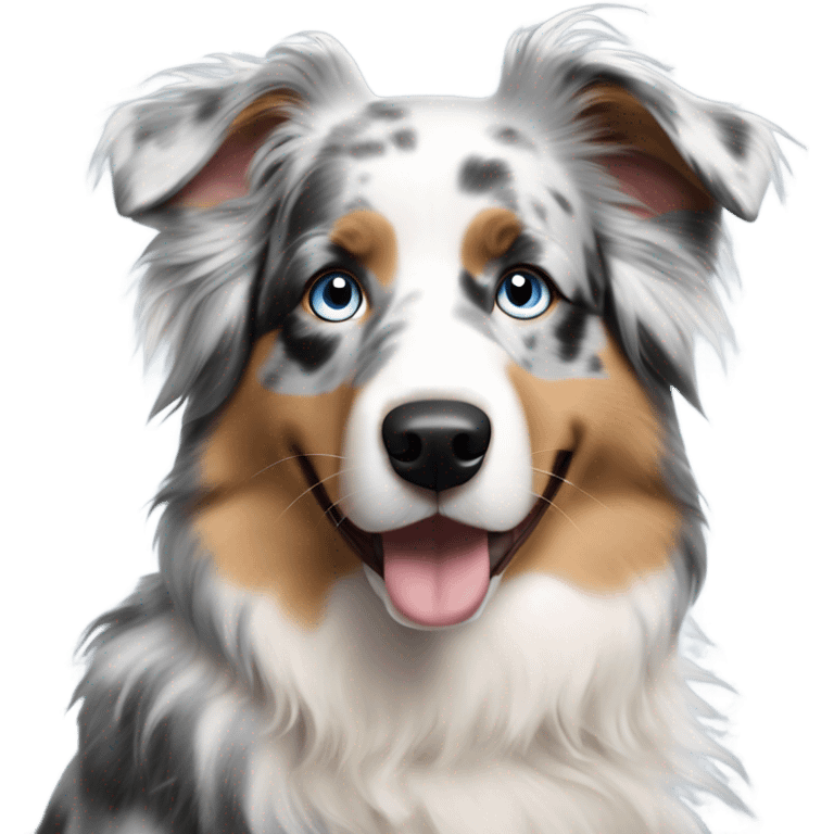 Blue merle Australian shepherd dog with blonde hair blue eyes girl owner emoji