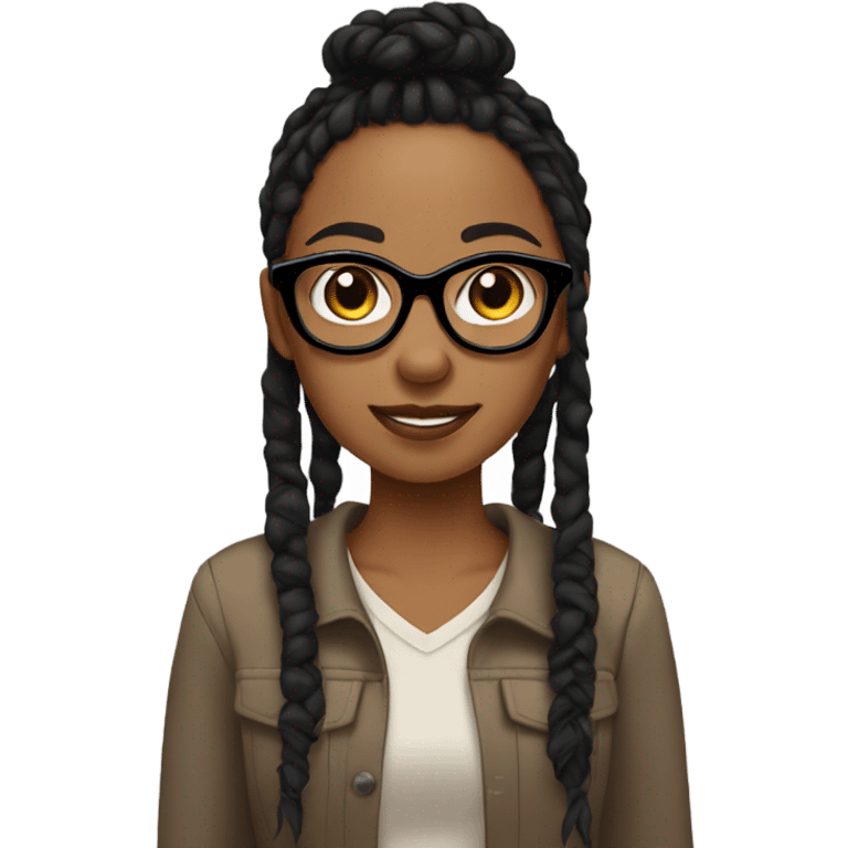 Tan girl with glasses, black eyes, short black dread locs and ear piercings emoji