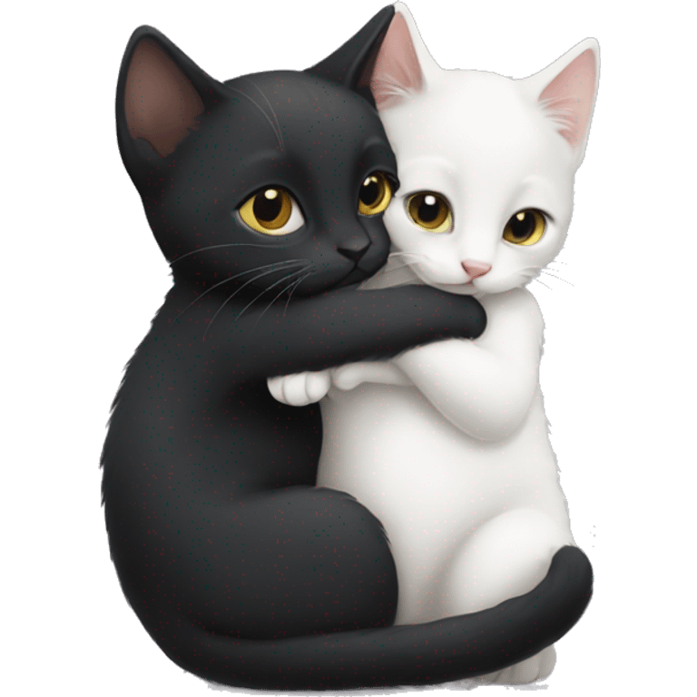 Black kitten and white kitten hugging eachother cutely emoji