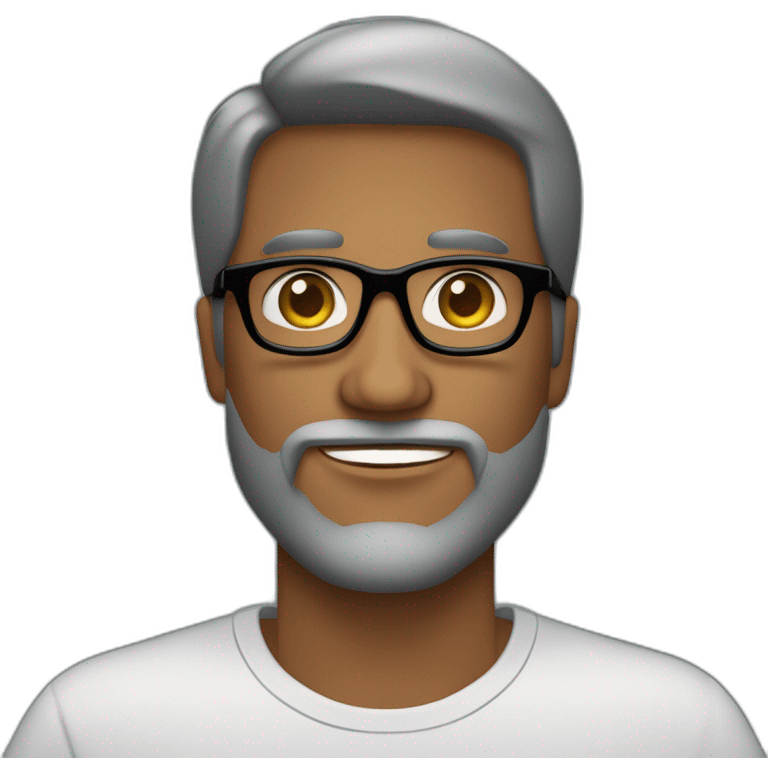 hombre con sombra de barba gafas semiredonddas y en la parte de arriba tiene marco negro, el hombre tiene pelo negro y con tez blanca emoji