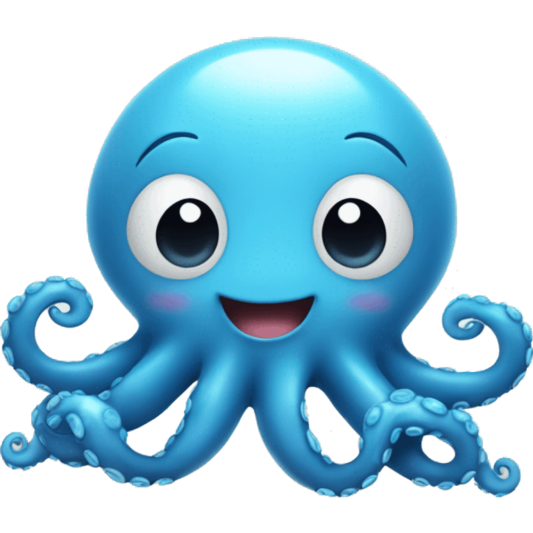 A blue cute octopus with a big smile, baby style emoji