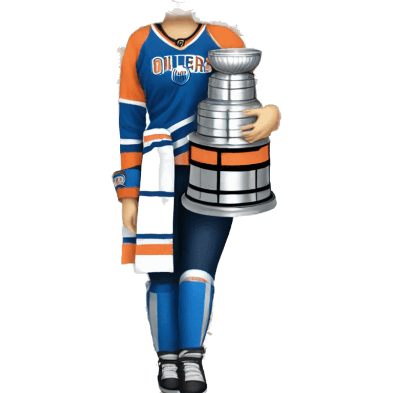 Oilers female fan with stanley cup emoji