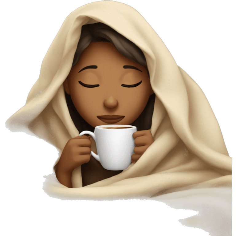 girl inside a blanket sipping coffee eyes closed emoji