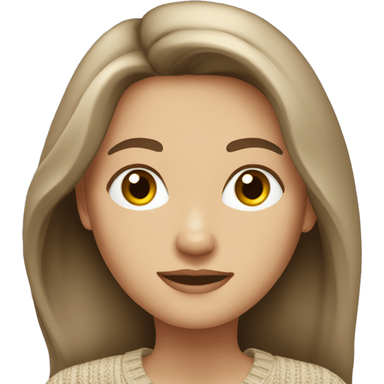 White woman brunette long hair beige color sweater  emoji