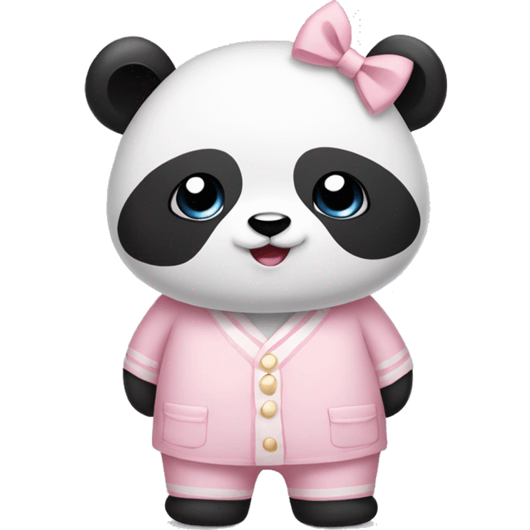 panda wearing light pink pajamas and a bow emoji