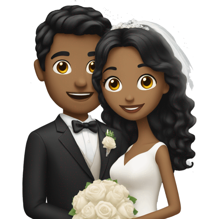 Black hair woman and blond white man getting married emoji