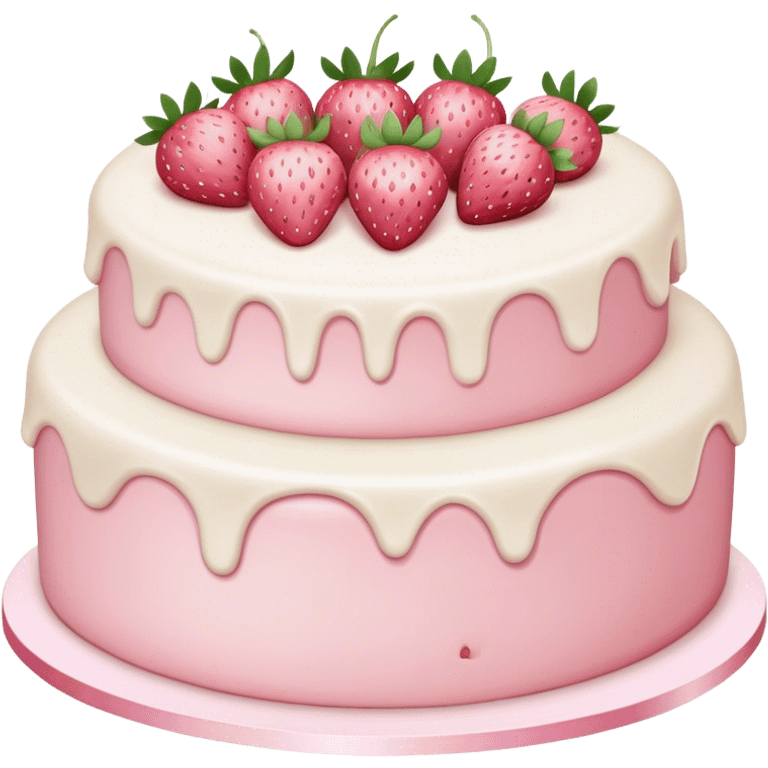 Light Pink strawberries and cream birthday cake  emoji