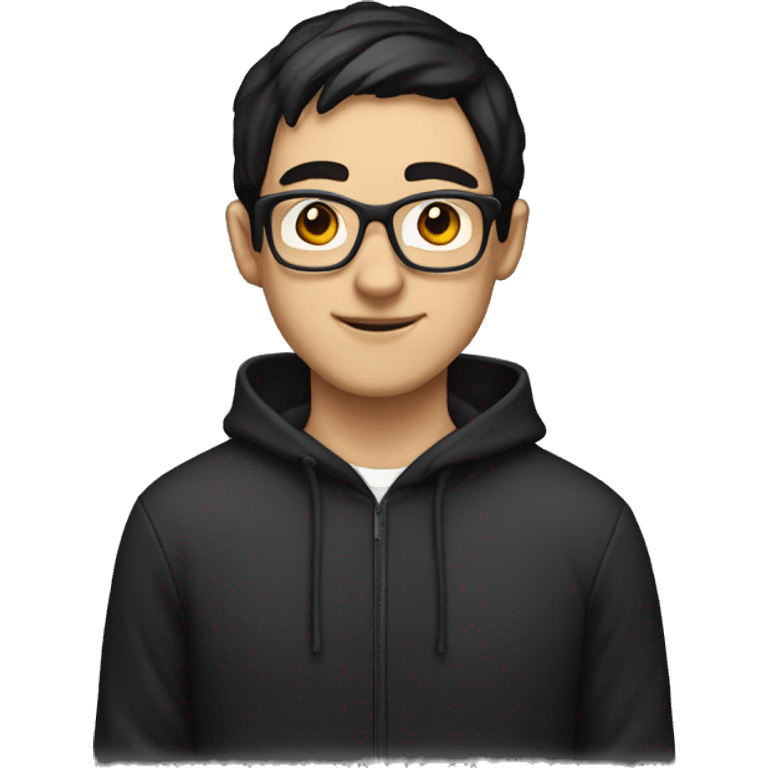 nerd white guy with short black hair and headphones in black hoodie emoji