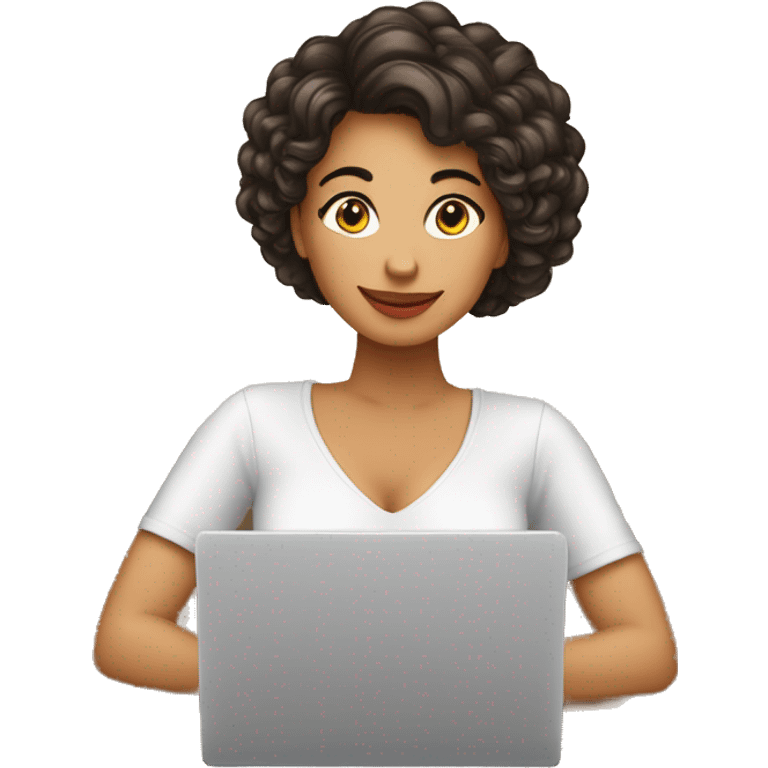 Quiero un emoji de una mujer latina pelo café emprendedora CON SU LAPTOP emoji