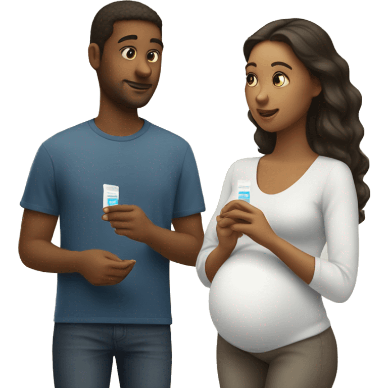 couple looking at pregnancy test emoji