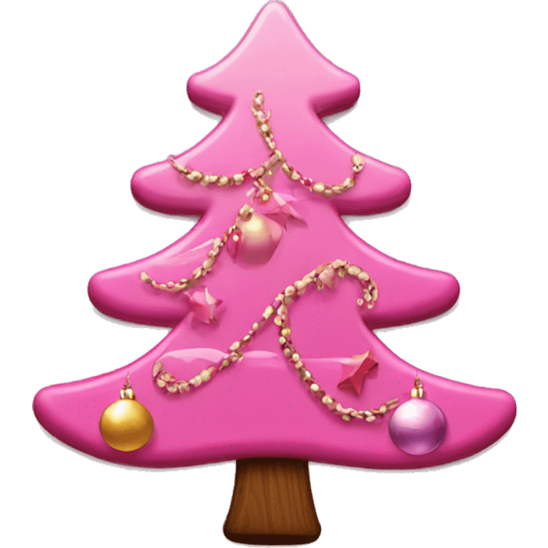 Pink Christmas tree with ornaments add one wooden cross ornament emoji