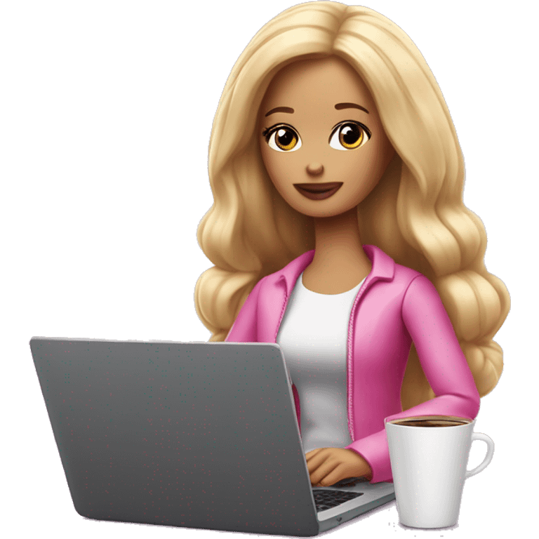 tired barbie with laptop drinking a lot of coffee emoji