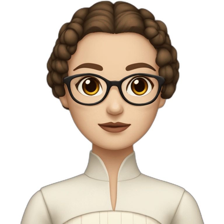 White skin Pretty woman with straigh brown hair, brown big eyes wit glasses dressed like padme amidala emoji