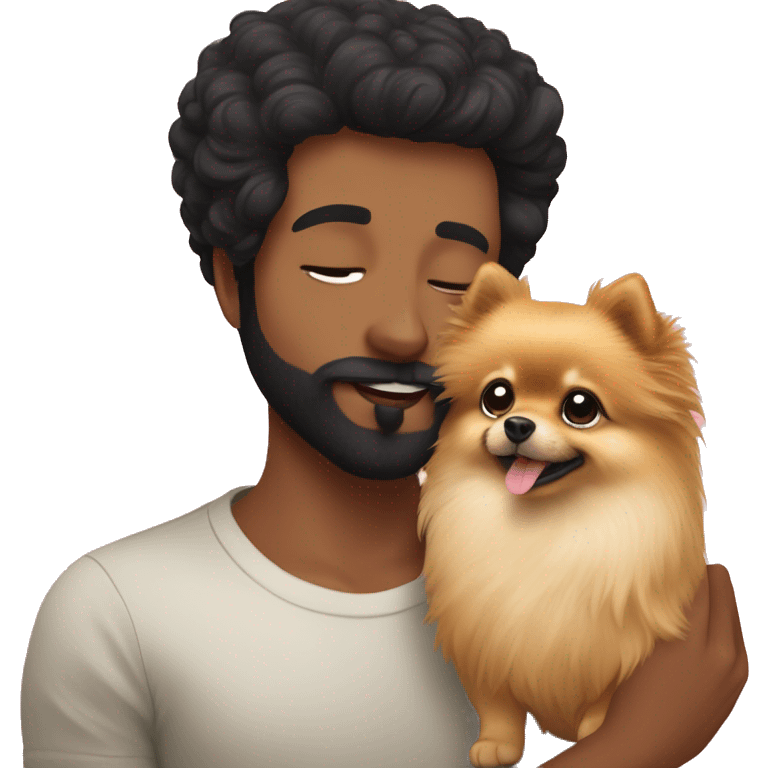 
Pomeranian lulu kissing his human owner with black hair and thin beard emoji