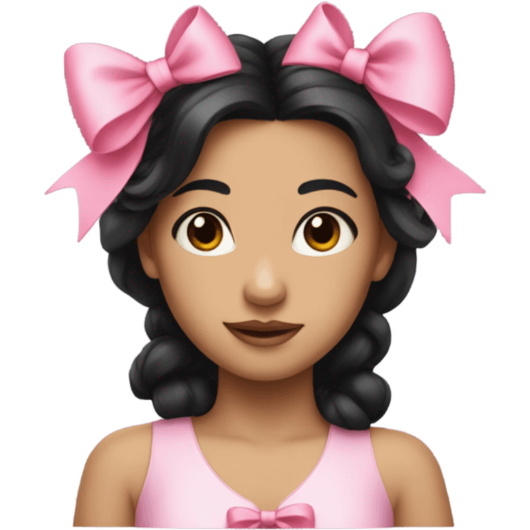 Girl with black hair with pink bow emoji