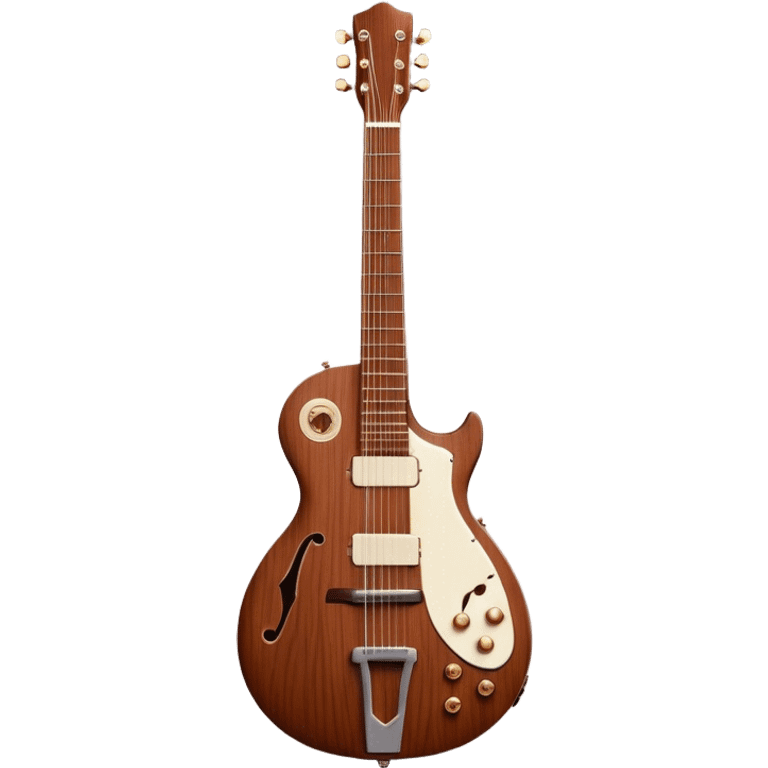 Cinematic Realistic Guitar, smooth mahogany body with deep wood grain, metal strings catching soft reflections, intricate tuning pegs gleaming subtly, warm light accentuating the contours, glowing with the warmth of music and craftsmanship. emoji