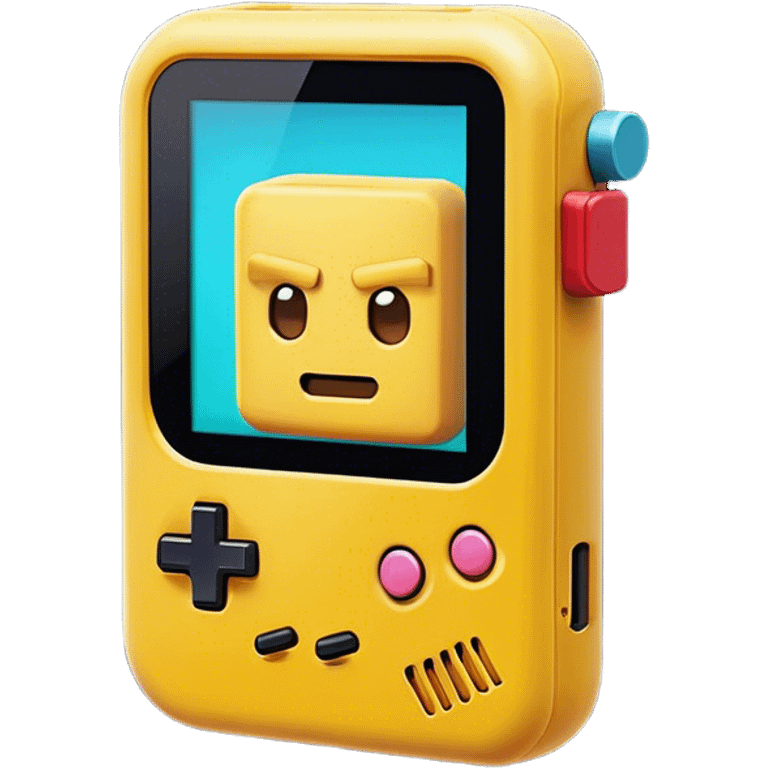 Clash of Clans aesthetic: Cinematic Playful Game Boy Portrait Emoji, rendered in a 3D vector-style similar to standard emojis with minimal shading and bold, simplified shapes. A compact, distinct form with signature details, softly glowing with a nostalgic gaming charm. Simplified yet unmistakably iconic, highly detailed and consistent, glowing with a soft radiance and high shine. Stylized with a touch of retro gaming magic and a soft glowing outline, capturing the essence of a beloved gaming relic with a friendly, playful manner! emoji