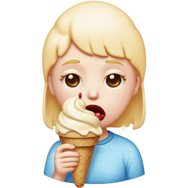 A sad emoji eating ice cream  emoji