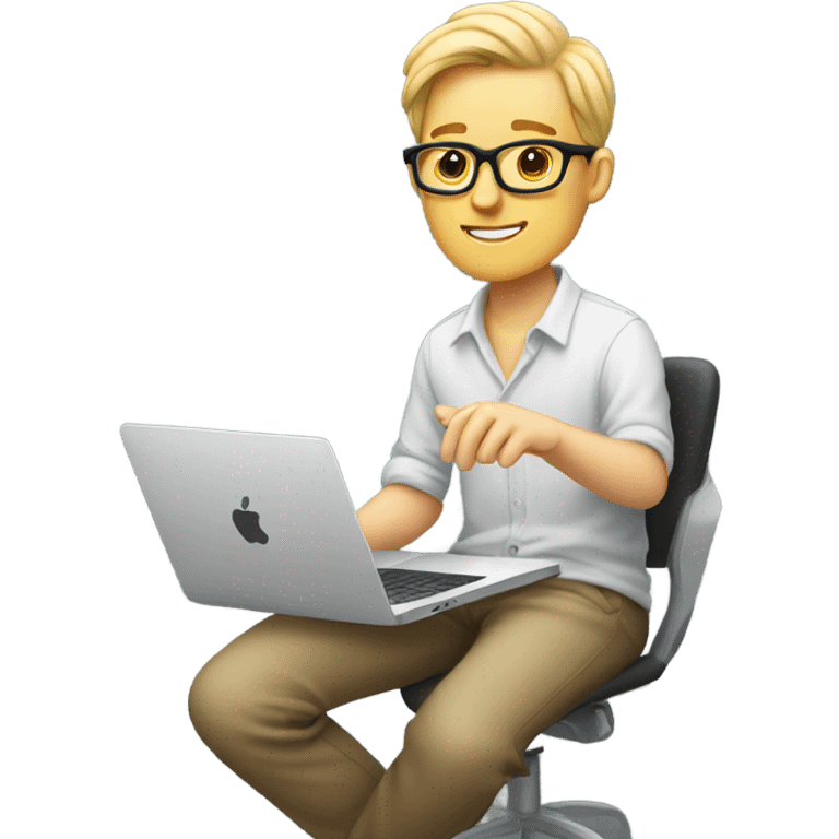 white-skinned male product designer sitting with macbook emoji