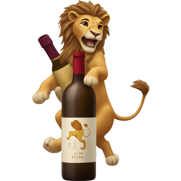 Lion riding a wine bottle emoji