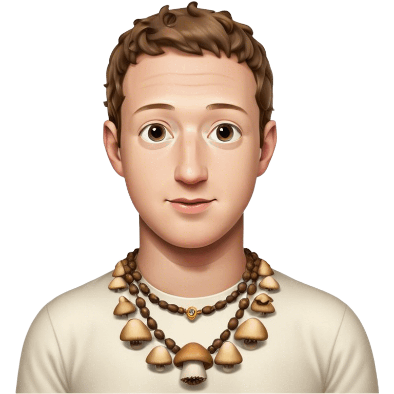 Mark Zuckerberg wearing a necklace made of mushrooms emoji