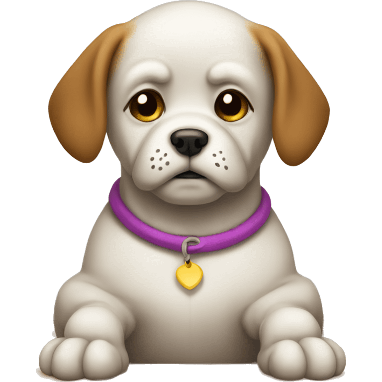 Sad dog sitting on the bad emoji