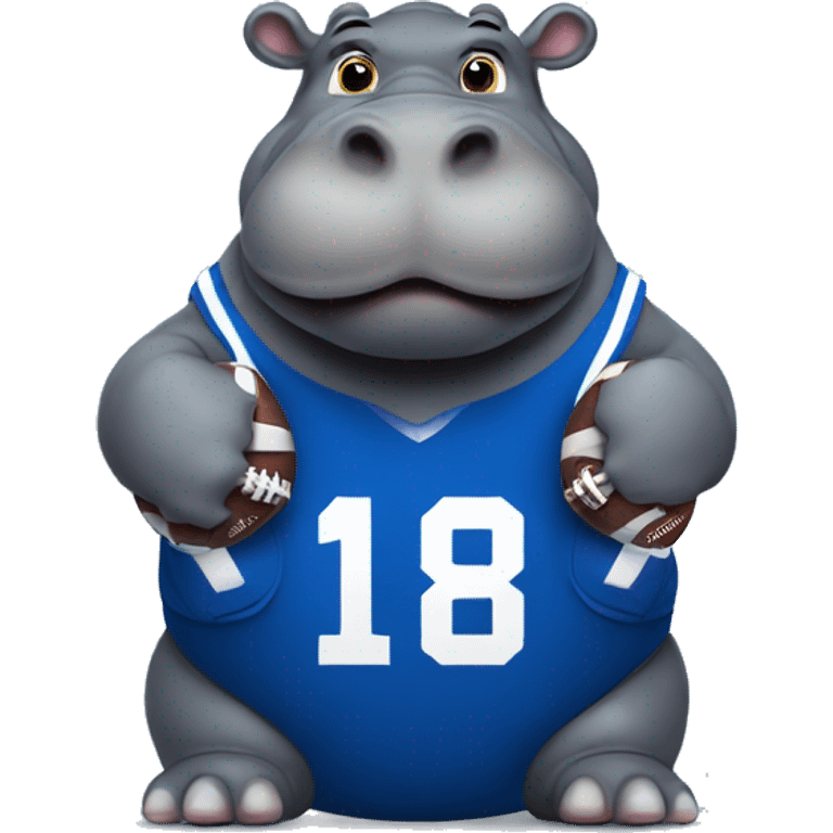 hippo holding football with  royal blue jersey emoji