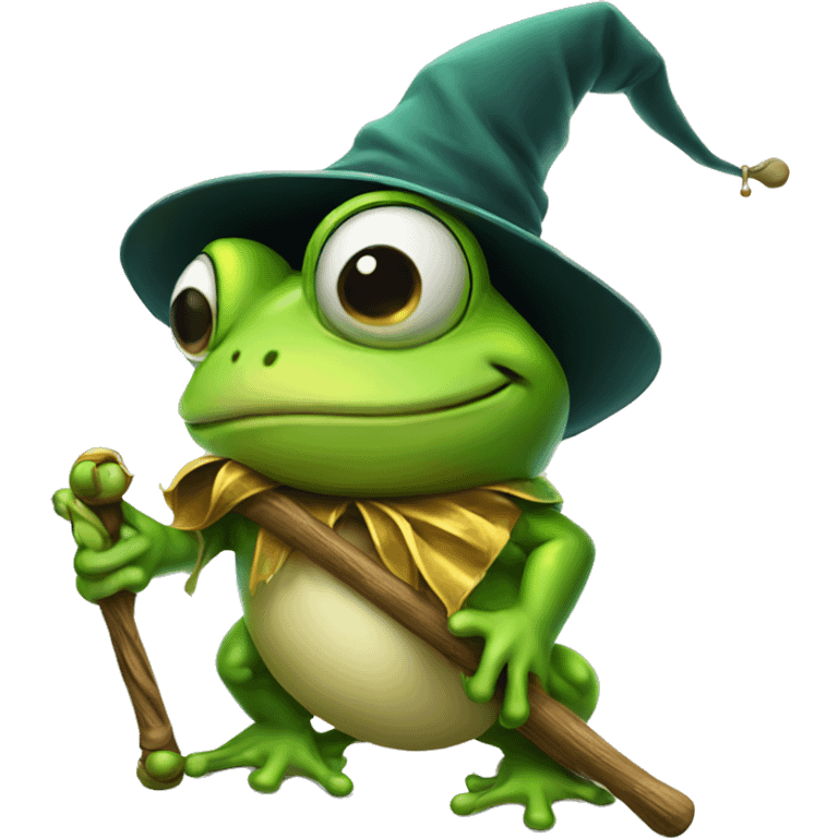 Frog wearing wizard hat with staff emoji