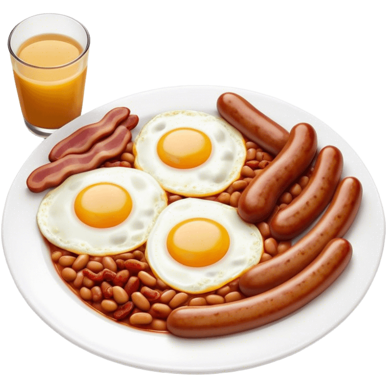 Cinematic Realistic English Breakfast Dish Emoji, showcasing a hearty ensemble of eggs, bacon, sausages, baked beans, and grilled tomatoes rendered with lifelike texture and vibrant, appetizing detail that exudes comforting tradition. emoji