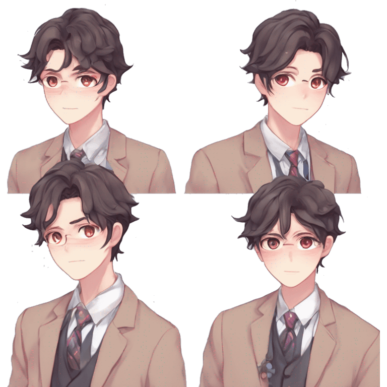 Gorgeous romantic hot attractive anime style modern gentlemanly anime shojo guy with pretty hair and colorful eyes and blushing face aesthetic trending style  pastelcore cottagecore kawaiicore emoji