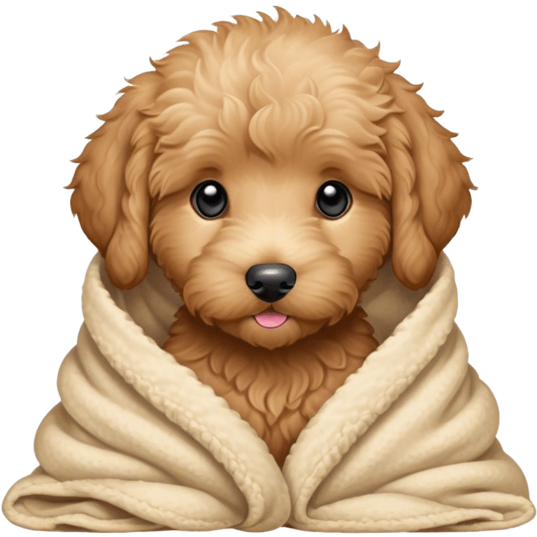 Cute, Disney-style goldendoodle puppy in blanket emoji