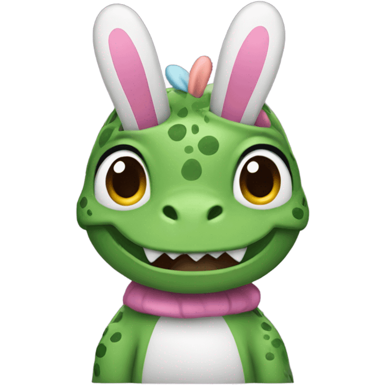 A dinosaur with a bunny ear headband emoji