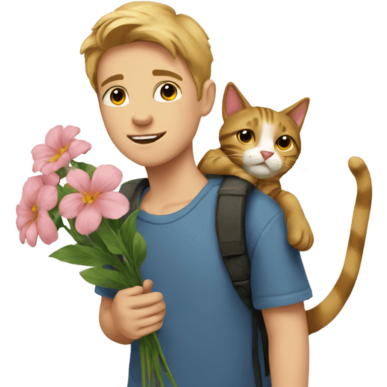 boy with cat and flower emoji