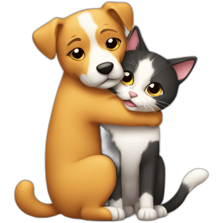 Hug between dog and cat cartoon emoji