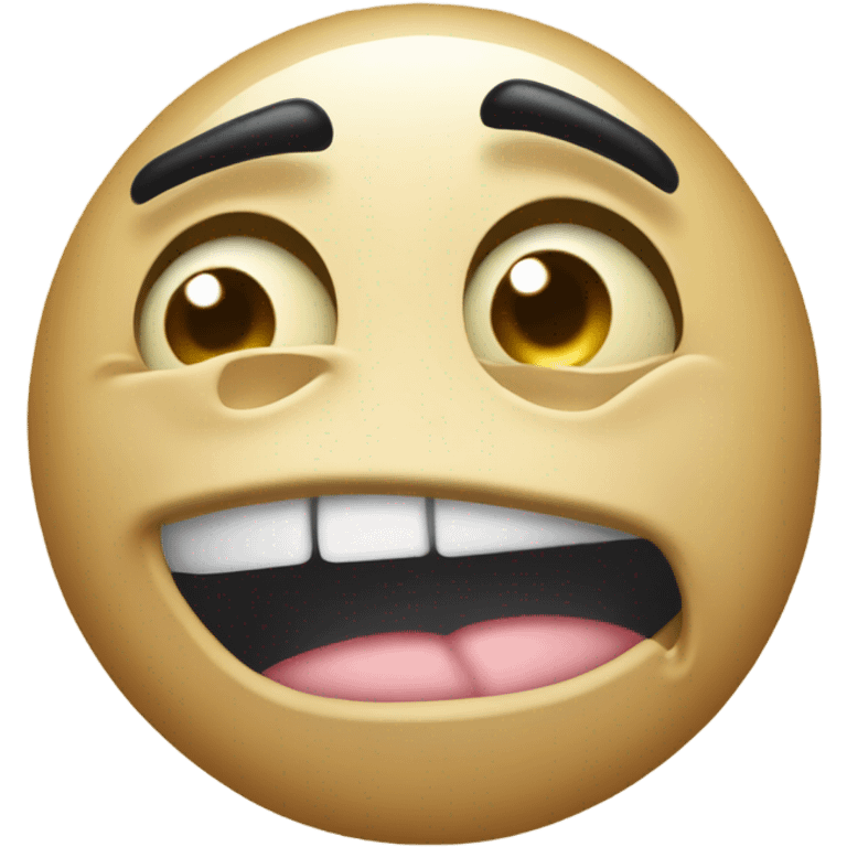 Depressed trollface with its tongue sticking out and left eye facing left and right eye facing right emoji