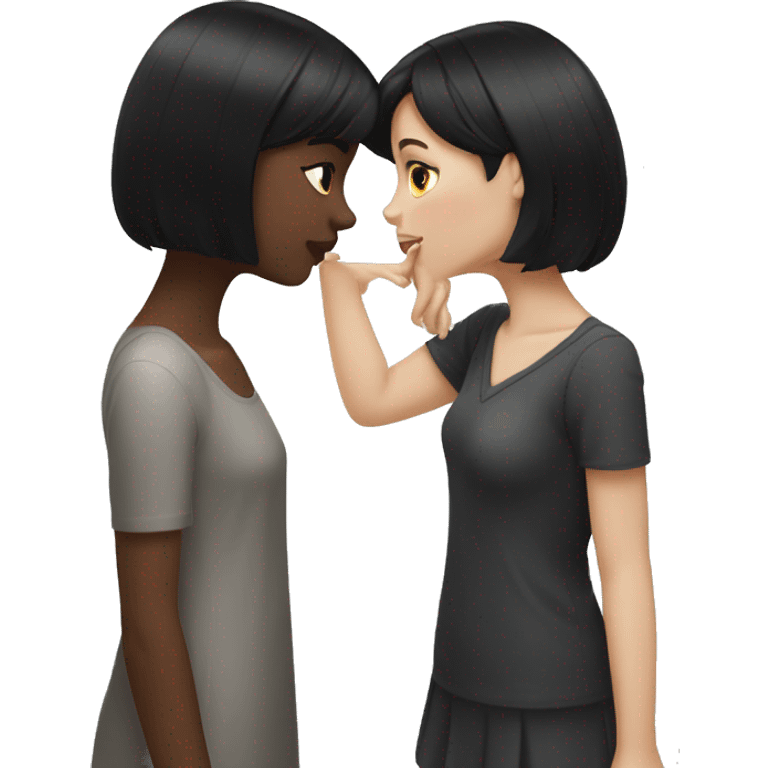 two girls with black hair kissing white skin emoji