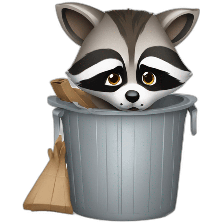 Funny raccoon digging through trash bin emoji