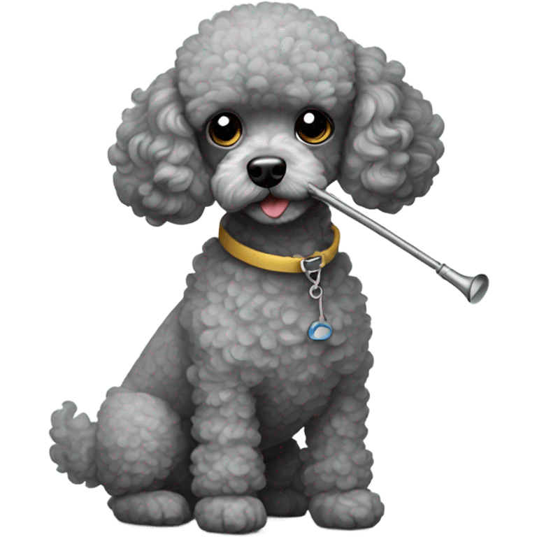 Sad gray toy poodle smoking a curved pipe  emoji