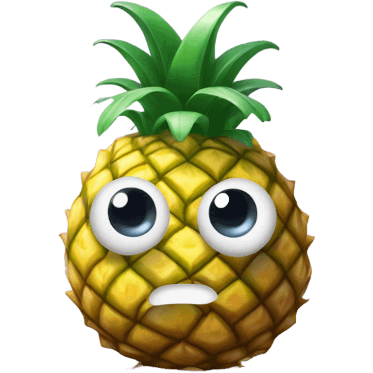 3D elegant shy pineapple  🍍 with big shiny eyes. The pineapple is confused ☺️ emoji