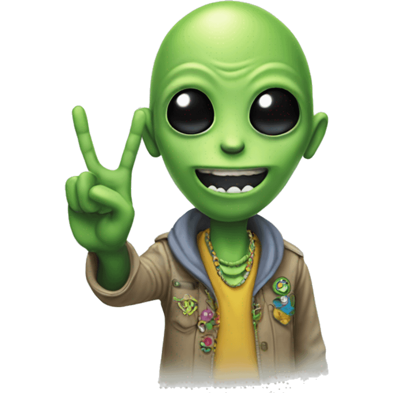 hippie alien doing peace sign hand symbol emoji