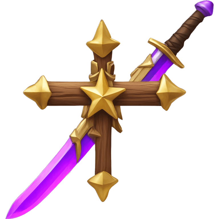 A mix Wood and Golden neon purple star with a Sword emoji