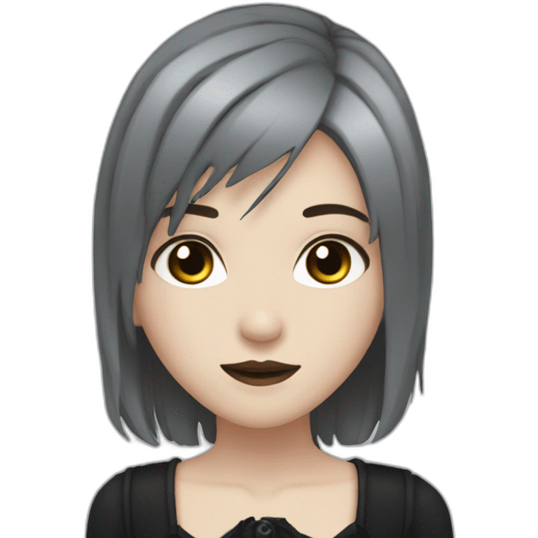 goth,girl,ash color hair,adorable,thin face,reddish eyes,gay,lesbian,suck action emoji