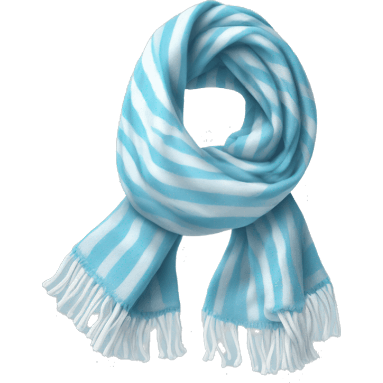 Realistic light blue winter scarf with white stripes isolated. emoji