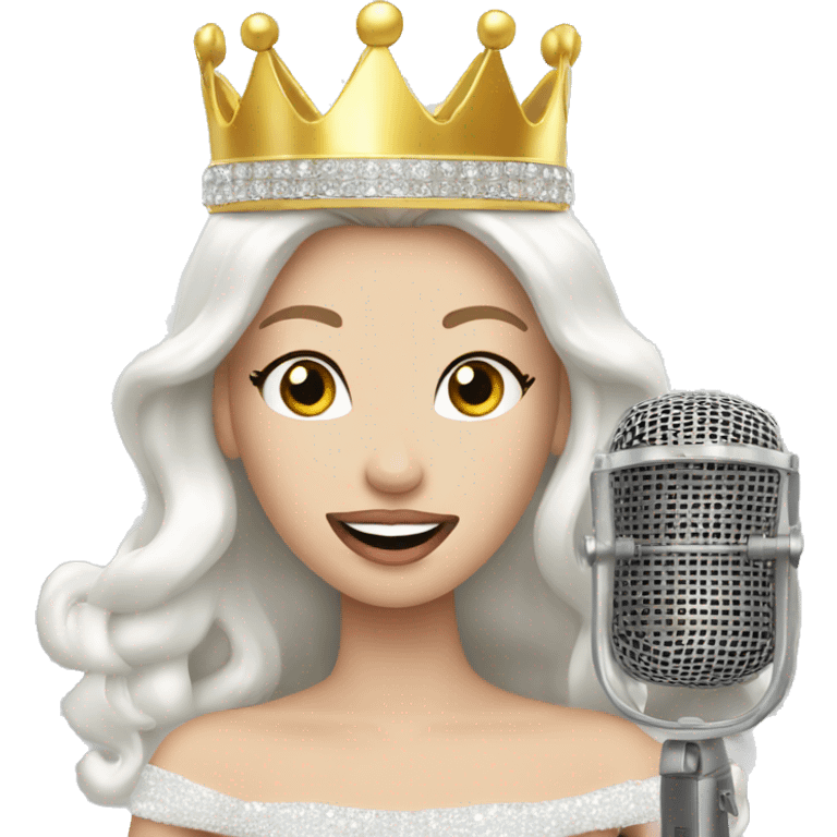 White beauty queen with crown singing in Karaoke emoji