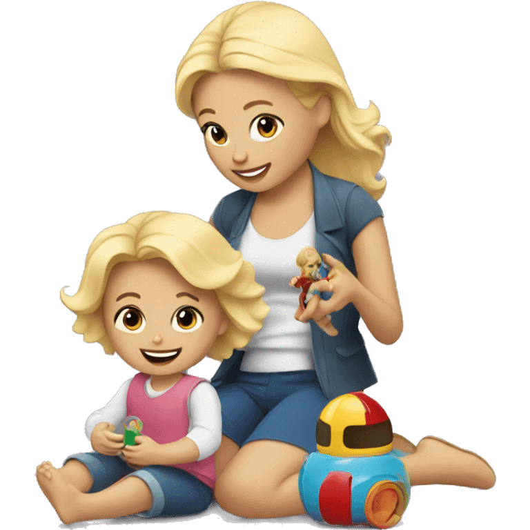 blonde women playing with blonde child with toys emoji